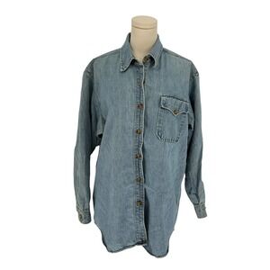 Vintage Limited Jeans Denim Shirt Blue 100% Cotton Button Down L